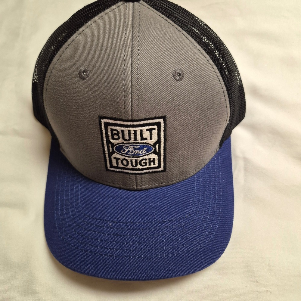Ford Built Ford Tough Trucker Hat Gray Blue Black Snapback Mesh Cap NEW